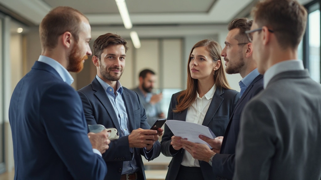 Professionellt nätverk och kollegor som diskuterar karriärutveckling