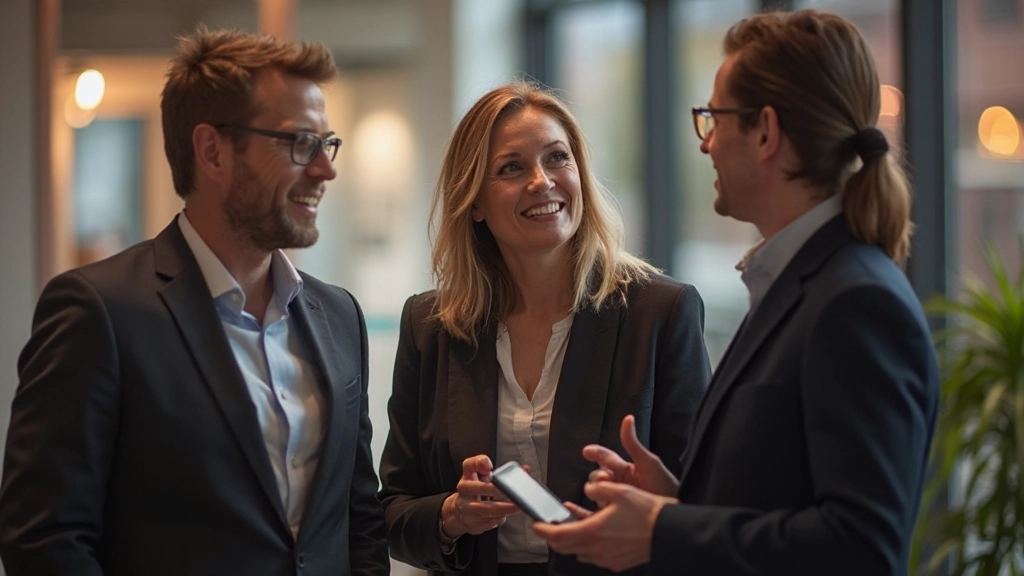 Professionell nätverksmöte med kollegor i en casual men professionell miljö