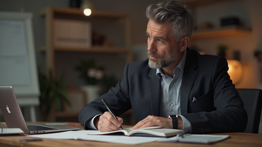 Professionell person planerar sitt karriärmål med en strategi och handskrivna anteckningar