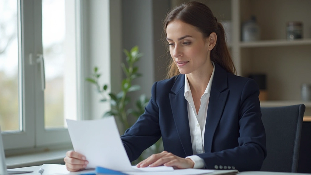 Professionell person studerar utvecklingsmaterial vid sitt skrivbord med fokuserad uppsyn