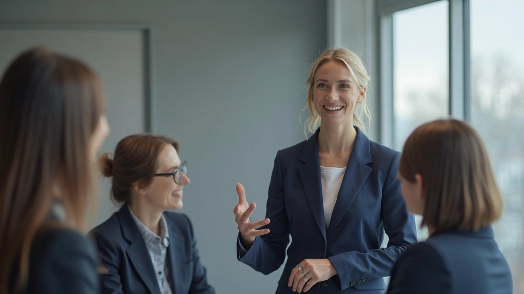 Professionell person som presenterar idéer för en grupp kollegor