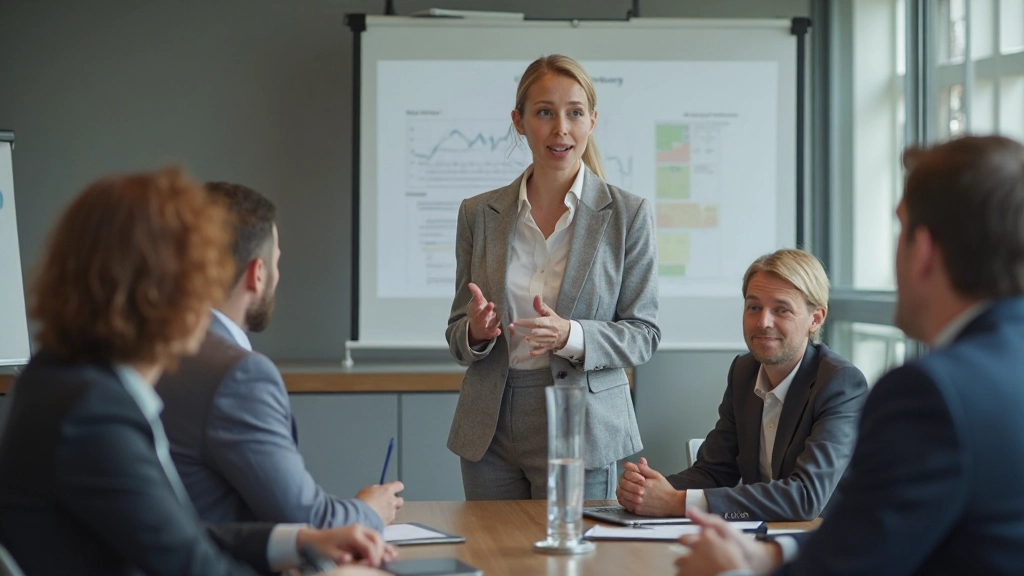 Professionell presenterar sina idéer för ett engagerat team